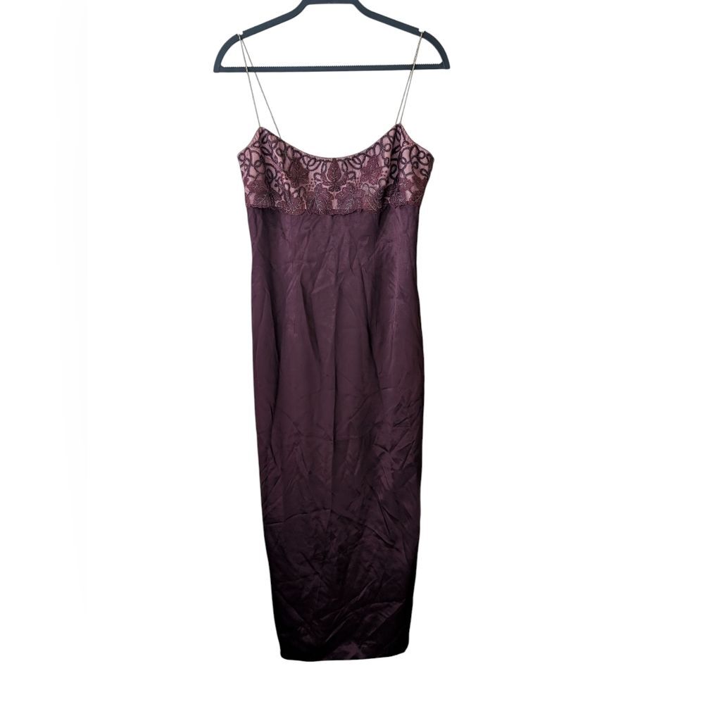 Vintage Laundry By Shelli Segal 1995 Embroidered Leaf Formal Burgundy Dress 10 - Picture 6 of 15